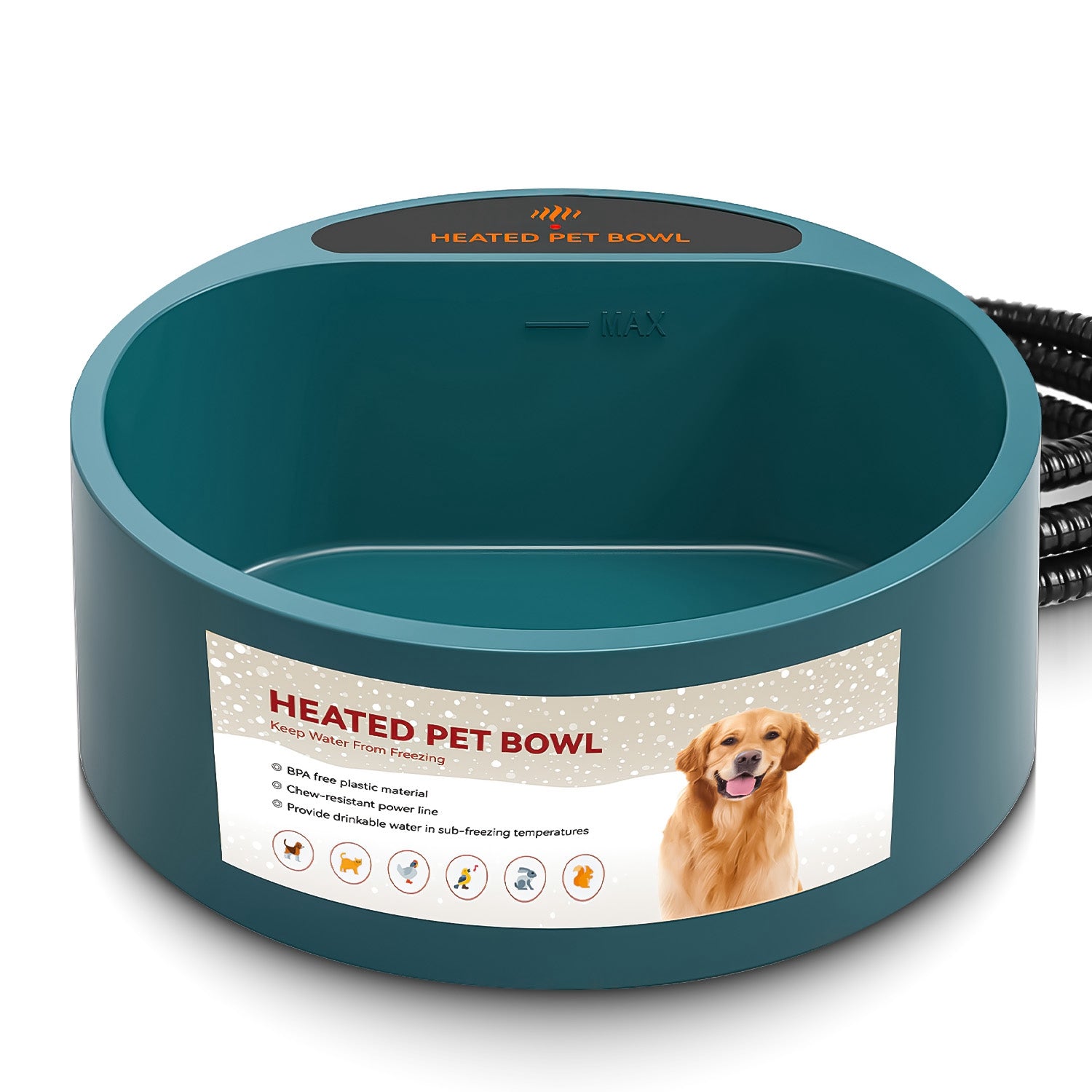 1Pc Heated Water Bowl For Dog Cat 74.4OZ Heating Water Dish IP67 Waterproof Thermal Water Bowl Heated Pet Bowl Dog Cat Water Feeder Bowl For Dog Cat Rabbit Pet