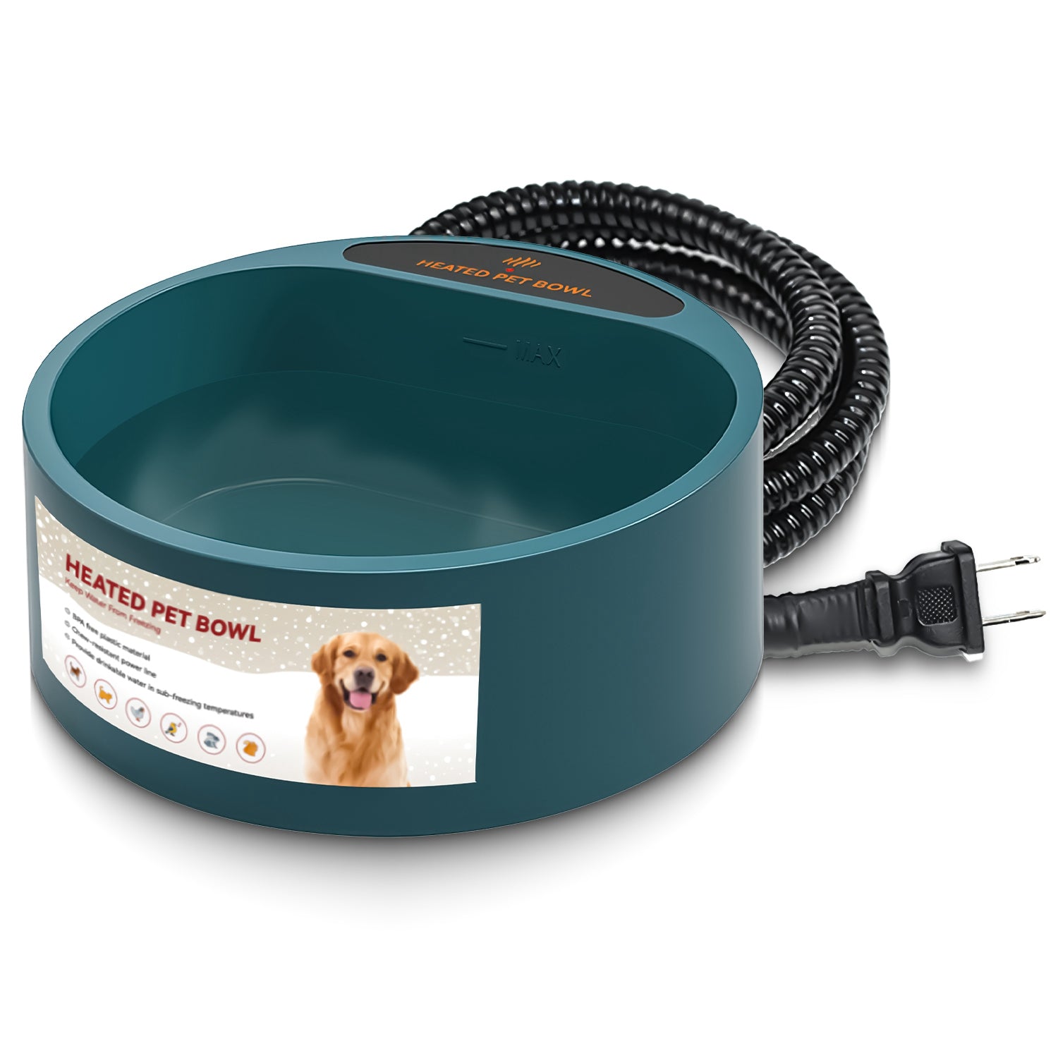 1Pc Heated Water Bowl For Dog Cat 74.4OZ Heating Water Dish IP67 Waterproof Thermal Water Bowl Heated Pet Bowl Dog Cat Water Feeder Bowl For Dog Cat Rabbit Pet