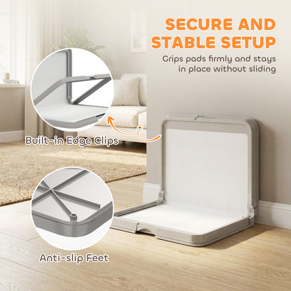 Pee Pad Holder Foldable Dog Litter Box with 3 Disposable Pads, 33.9" x 24.4", Gray