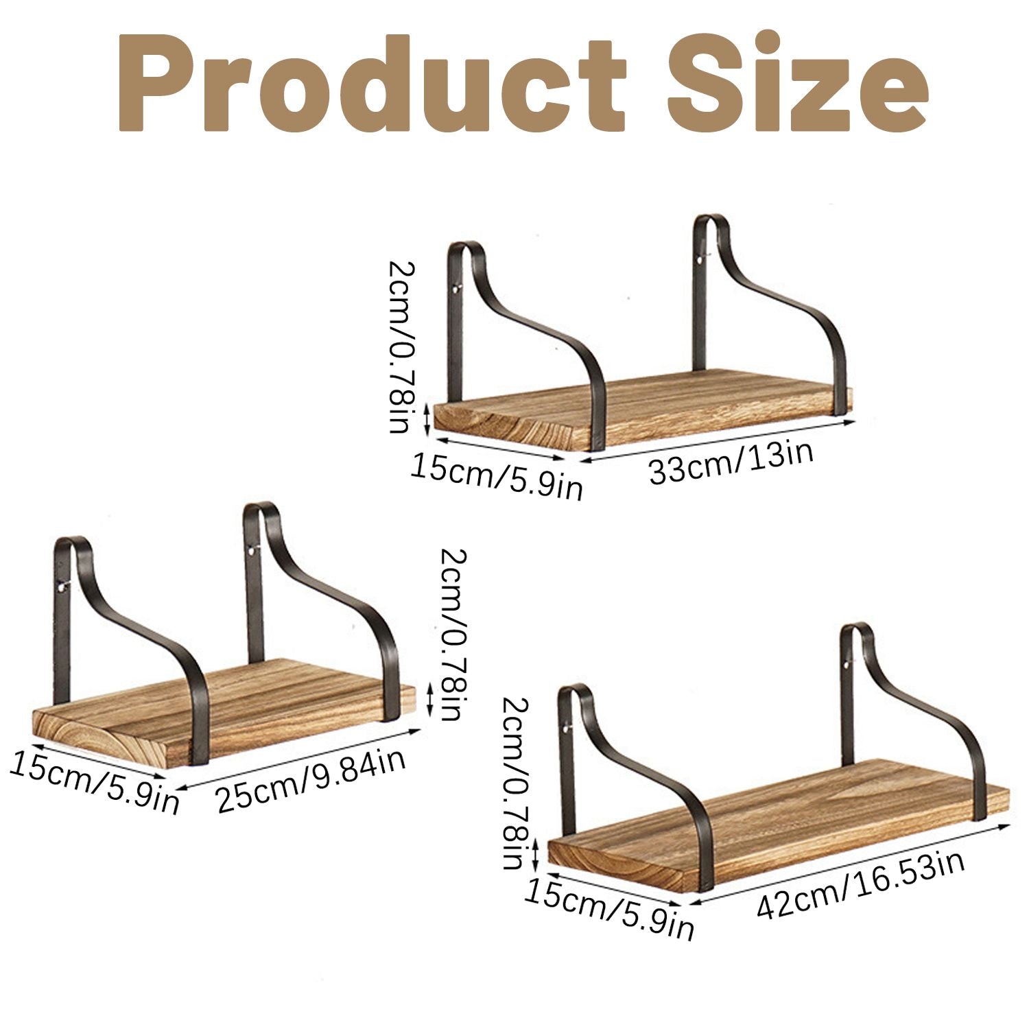 3 Pcs Wood Floating Shelves 3 Size Rustic Brown Wall Shelves Room Hanging Book Shelves Small Farmhouse Decor Wall Mounted Display For Living Room Bedroom Kitchen Bathroom Office