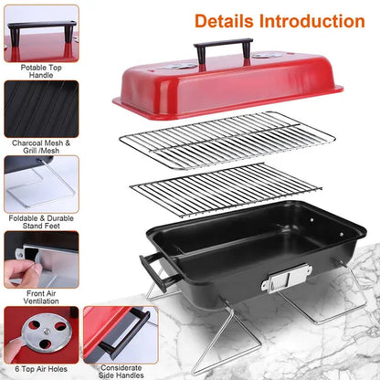 Portable Charcoal Grill Outdoor Tabletop Grill Small Barbecue Smoker Folding BBQ Grill With Lid For Backyard Camping Picnics Beach