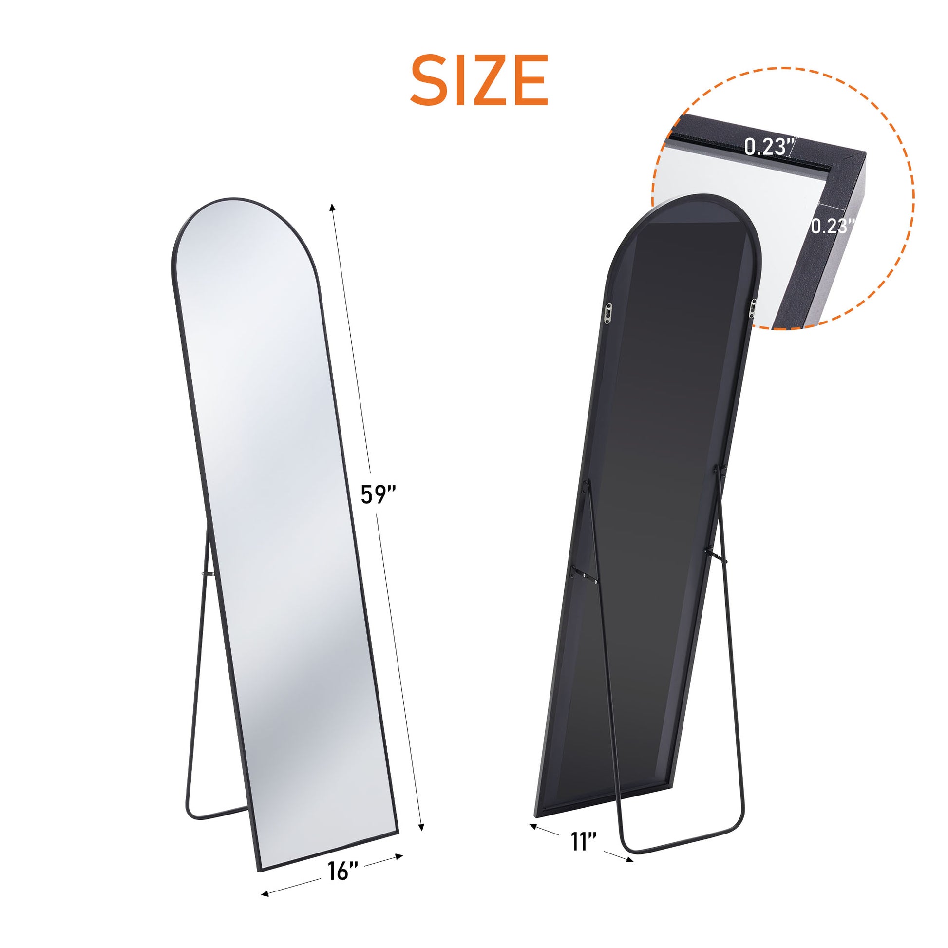 Floor Standing Mirror, Wall Mirror With Stand Aluminum Alloy Thin Frame
