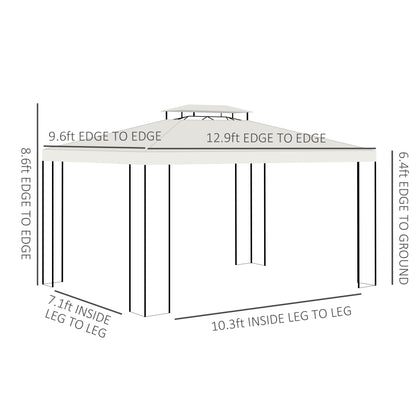 13' x 10' Patio Gazebo Outdoor Canopy Shelter w/ Double Vented Roof, Cream White