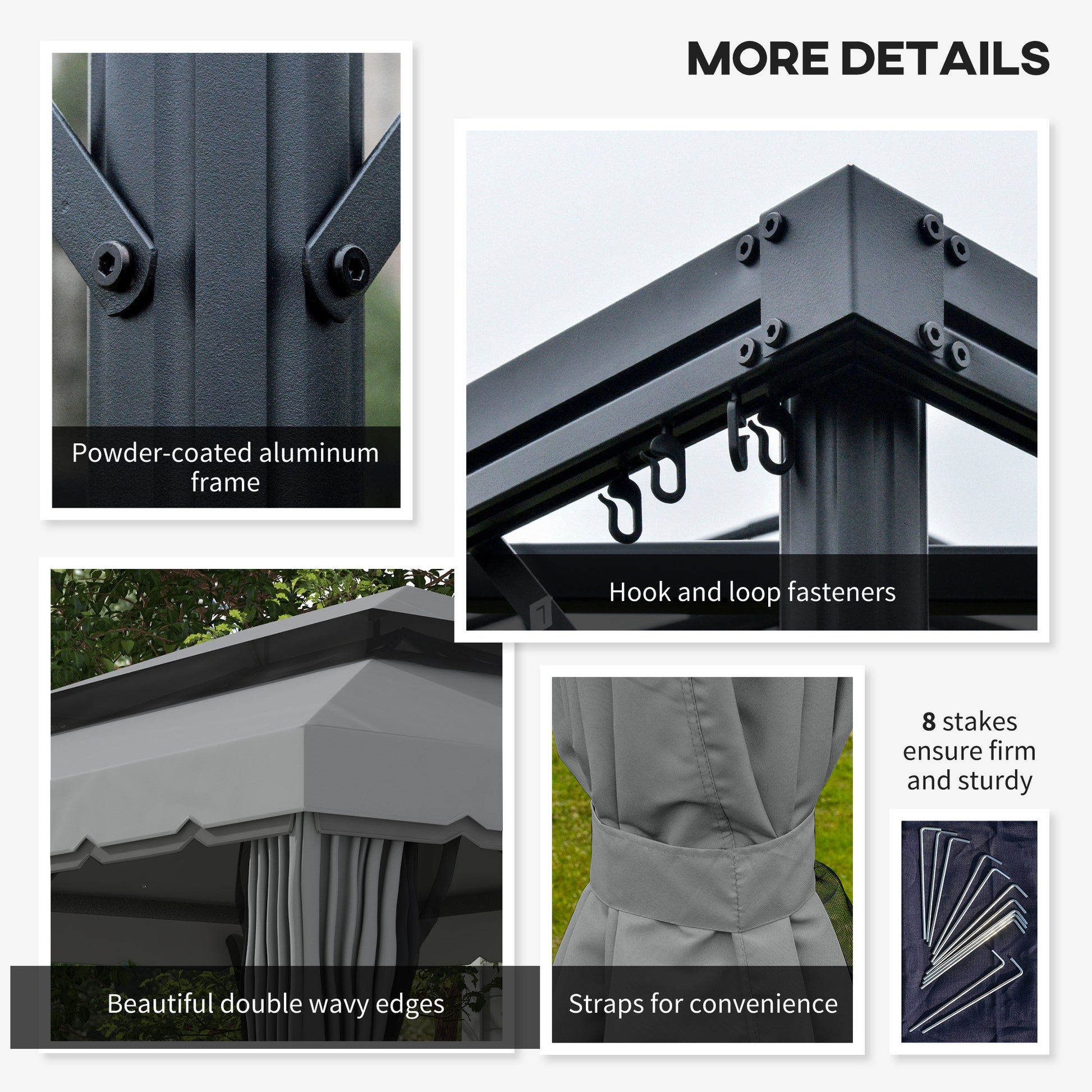 10' x 13' Patio Gazebo w/ Aluminum Frame Double Roof, Outdoor Gazebo Canopy Shelter with Netting & Curtains, Gray