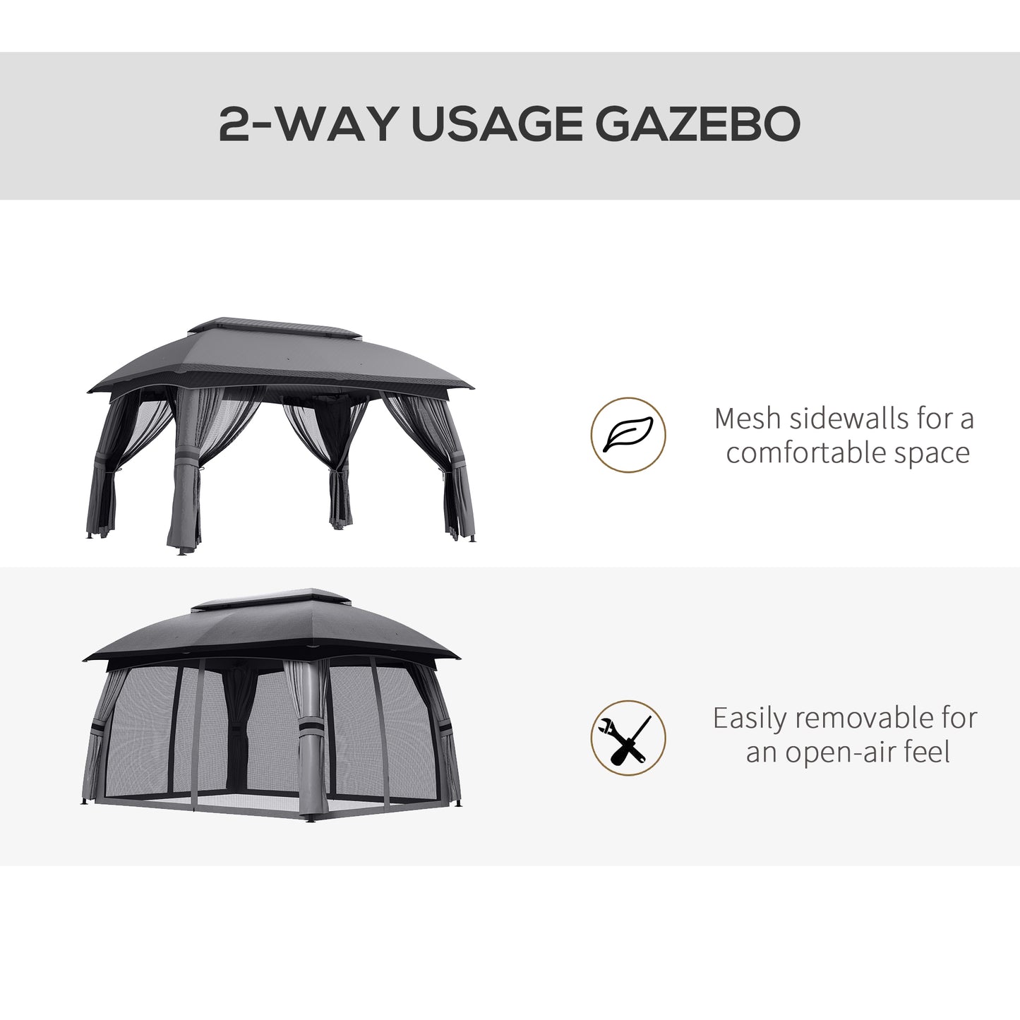 10' x 13' Patio Gazebo, Outdoor Gazebo Canopy Shelter with Netting, Vented Roof for Garden, Dark Gray