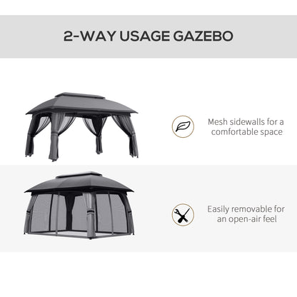 10' x 13' Patio Gazebo, Outdoor Gazebo Canopy Shelter with Netting, Vented Roof for Garden, Dark Gray