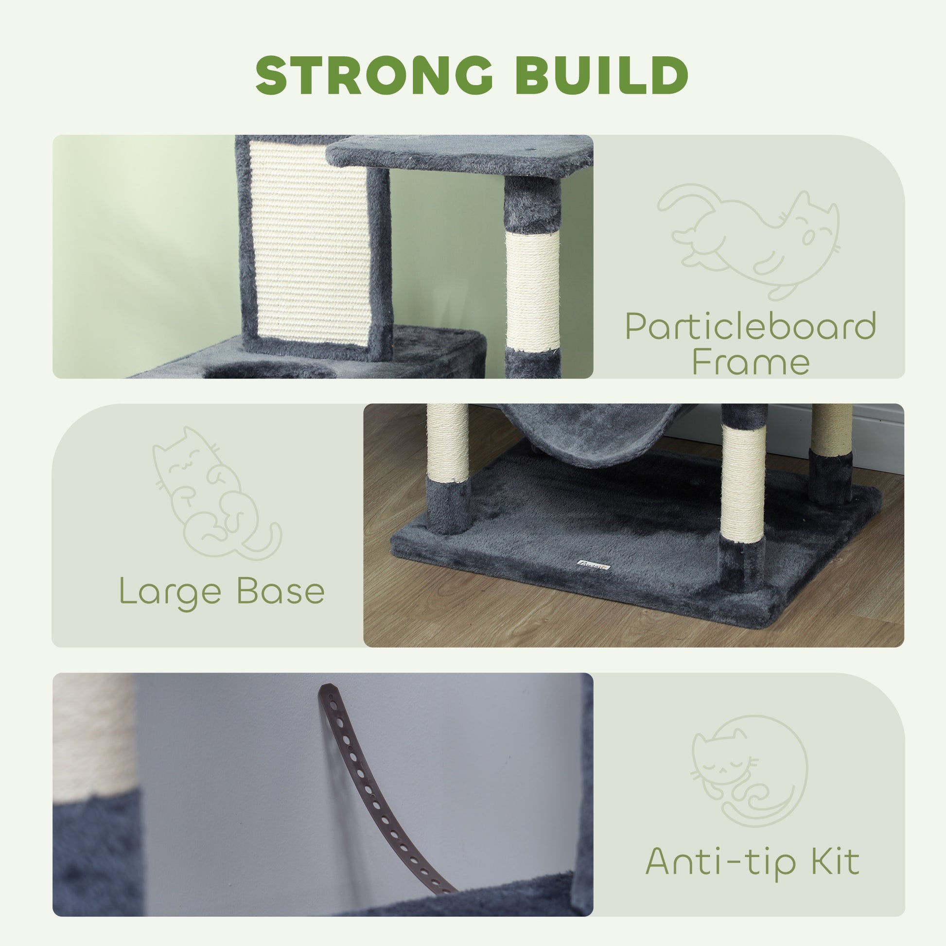 81" Cat Tree w/ Cat Scratching Posts, Scratching Board, Condos, Beds, Hammocks, Toy Balls, Rope Cat Toy, Gray