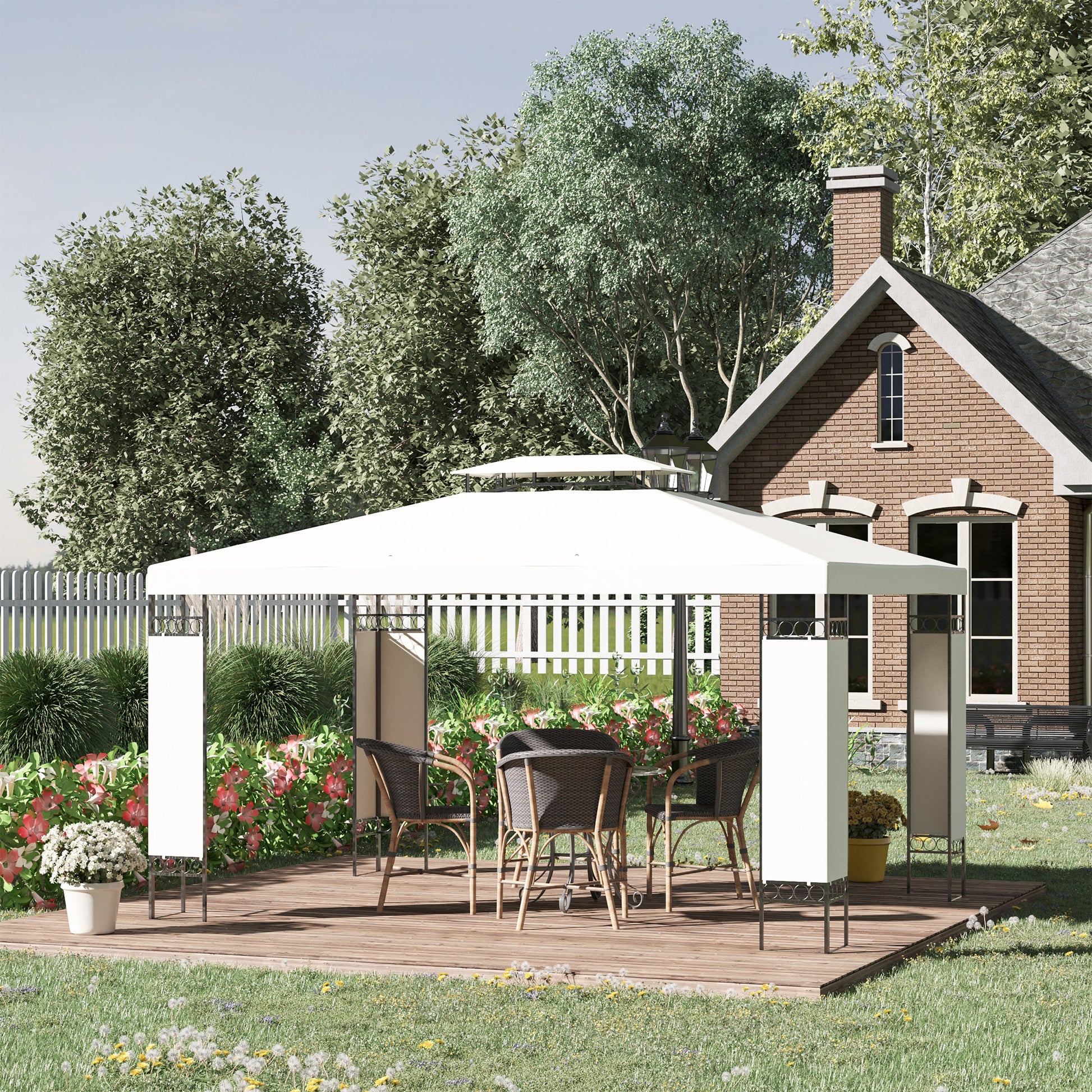 13' x 10' Patio Gazebo Outdoor Canopy Shelter w/ Double Vented Roof, Cream White
