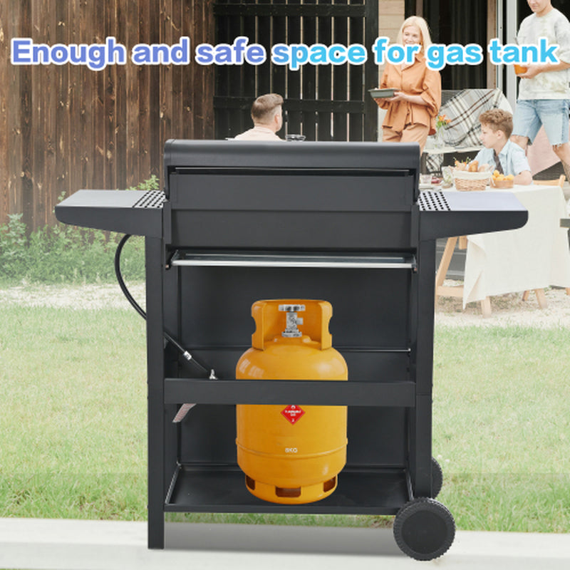 Propane Gas Grill 4 Burner Barbecue Grill, Stainless Steel 34,000 BTU Patio Garden Barbecue Grill With Two Shelves, Lid, Wheels And Bottle Opener