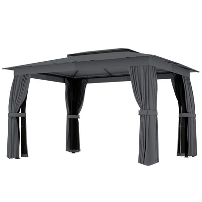 10' x 12' Outdoor Patio Gazebo, Soft Top Gazebo Canopy Shelter with Curtains, Netting, Steel Frame, Hooks, Dark Gray