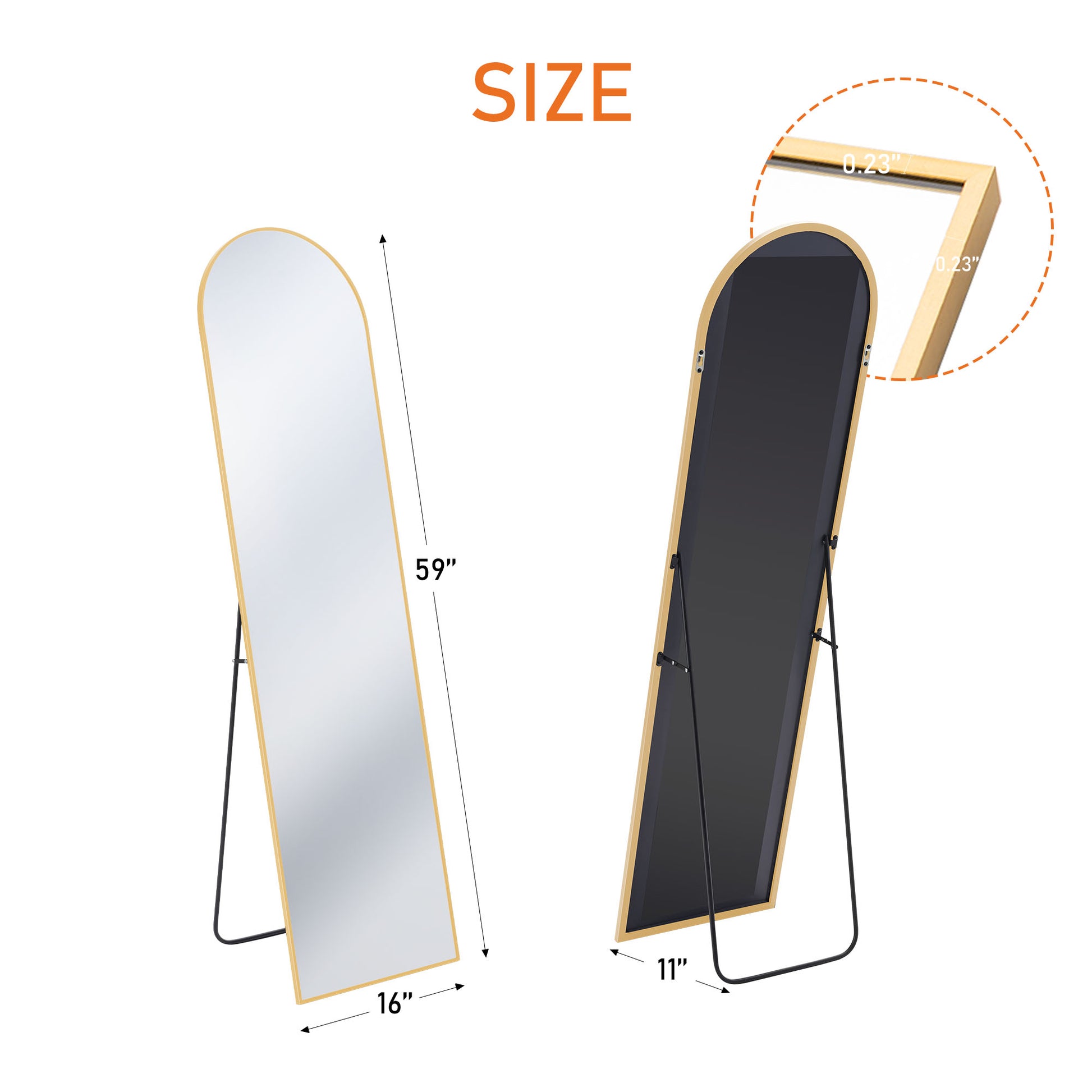 Floor Standing Mirror, Wall Mirror With Stand Aluminum Alloy Thin Frame