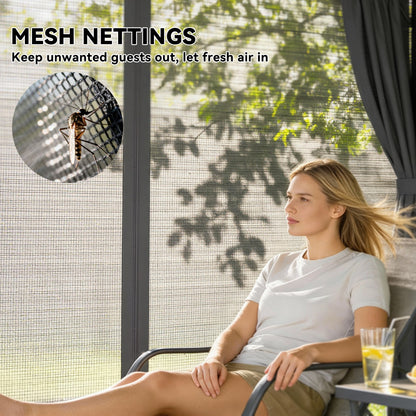 10' x 12' Outdoor Patio Gazebo, Soft Top Gazebo Canopy Shelter with Curtains, Netting, Steel Frame, Hooks, Dark Gray