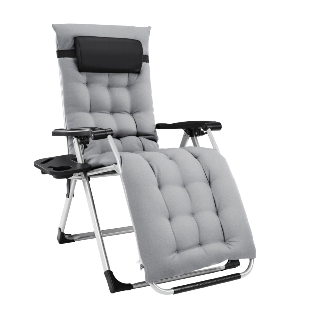 Zero Gravity Chair, Reclining Camping Lounge Chair For Indoor, Reclining Patio Chairs With Cup Holder Trays And Removable Cushion