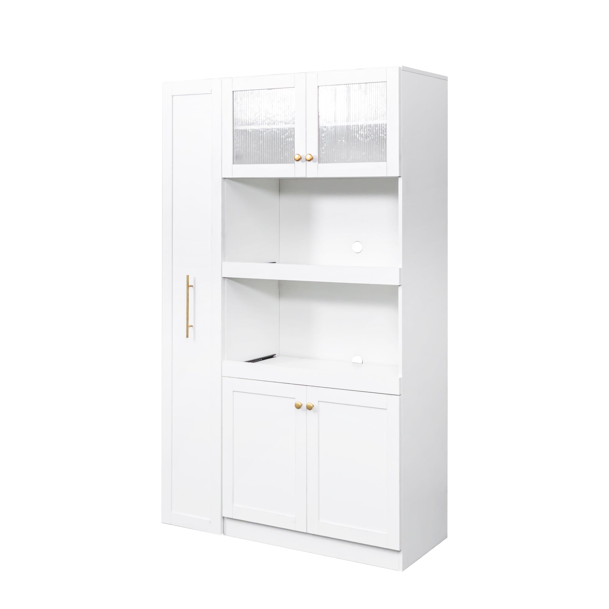 Kitchen Pantry Cabinet With Multi-functional Pull-out Multi-tier Storage Shelf,Farmhouse Storage Cabinet With 4 Doors,Pantry Organizers For Kitchen,Dining Room White