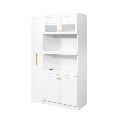 Kitchen Pantry Cabinet With Multi-functional Pull-out Multi-tier Storage Shelf,Farmhouse Storage Cabinet With 4 Doors,Pantry Organizers For Kitchen,Dining Room White